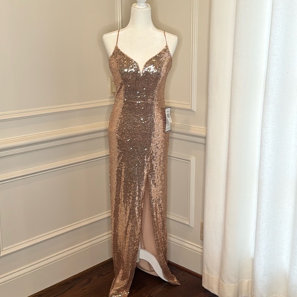 B Darlin Juniors’ Sequined Gown Maxi Dress Rose Gold NWT Size 11 Macy’s - Picture 4 of 15
